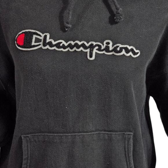 Champion Hoodie Black Pullover Sweatshirt Logo Embroidered Comfy REVERSE WEAVE - Picture 2 of 6
